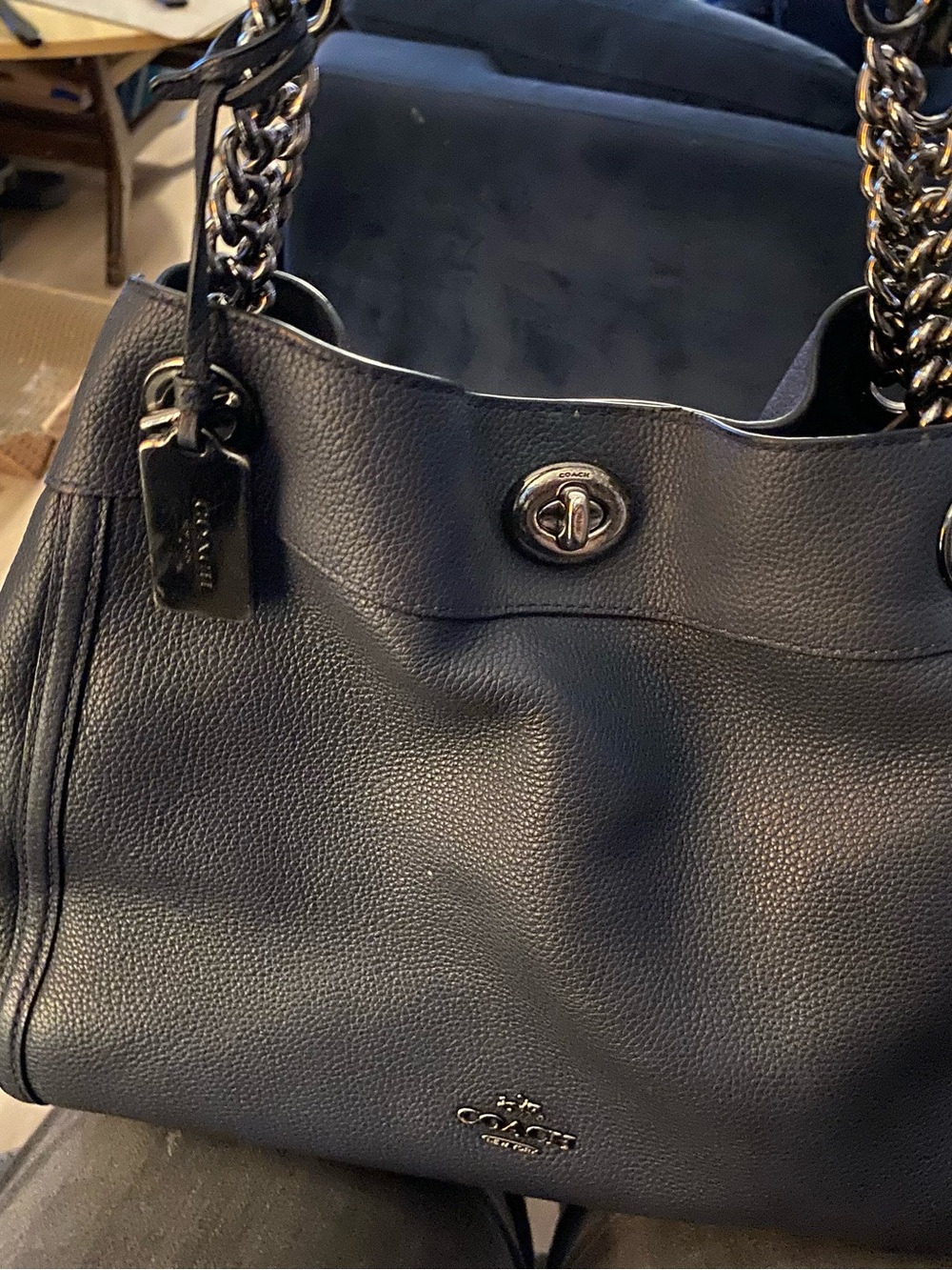 Coach Black Pebble Leather Chain-Handle Shoulder Bag